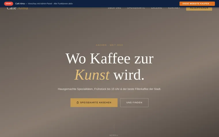 Webdesign-Beispiel Café mit Admin-Panel — Demo-Website von eventus webdesign