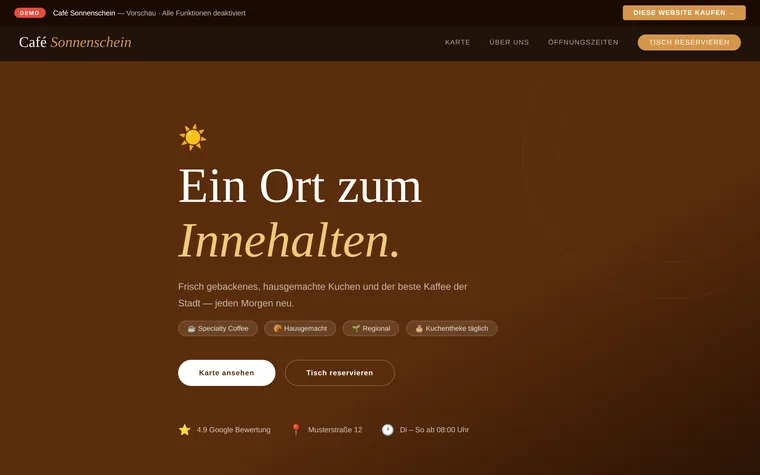 Webdesign-Beispiel für Café und Bäckerei — Demo-Website von eventus webdesign