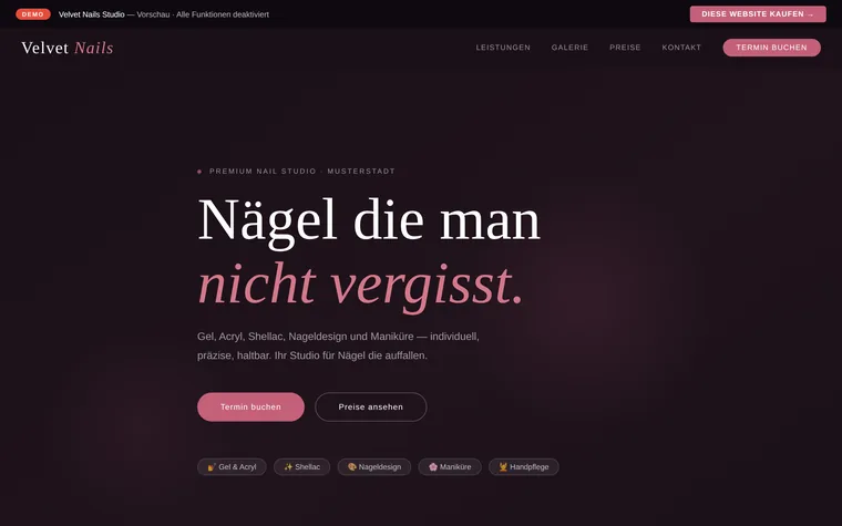 Webdesign-Beispiel für Nagelstudio — Demo-Website von eventus webdesign